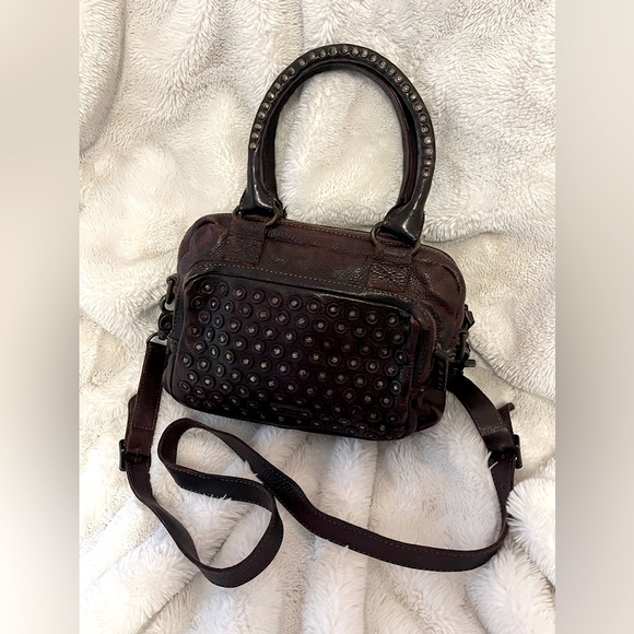 Frye Handbags - FRYE Dark Brown Studded Leather Satchel